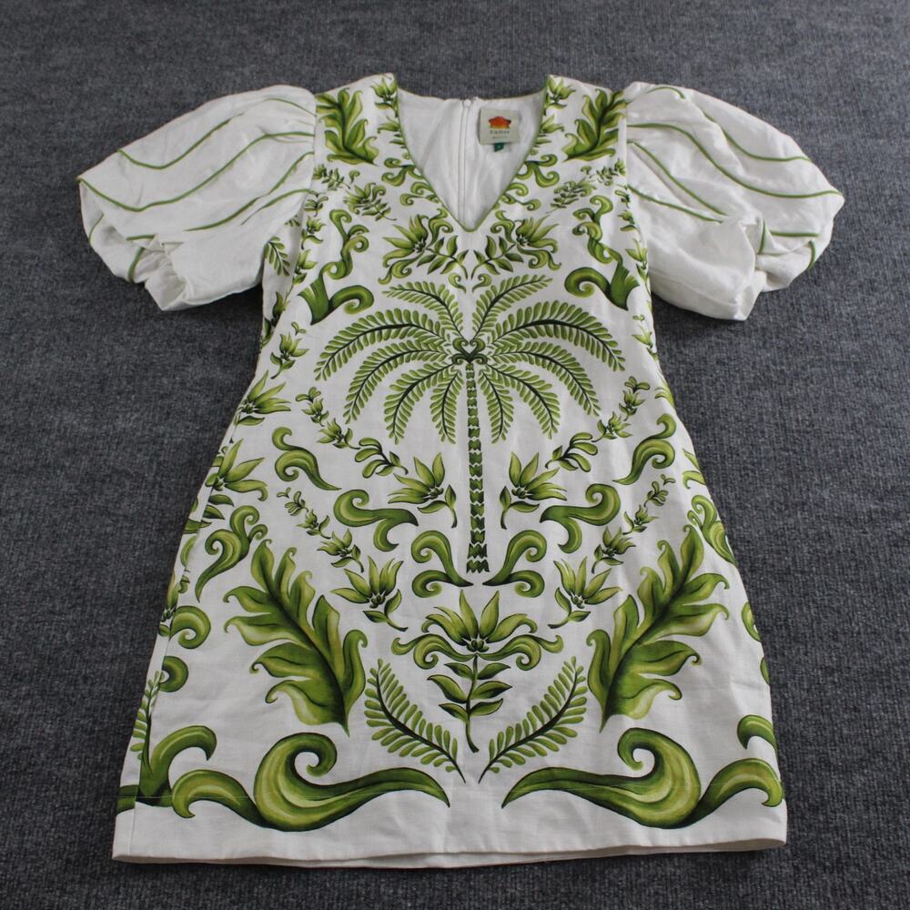 Farm Rio Dress Womens Small Milani Printed Linen Mini Tropical Boho Chic Playful - Picture 4 of 15